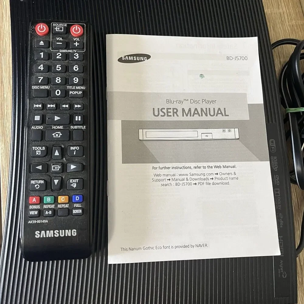 Samsung BD-J5700 Smart Blu-Ray Disc DVD Player Streaming OEM Remote Manual